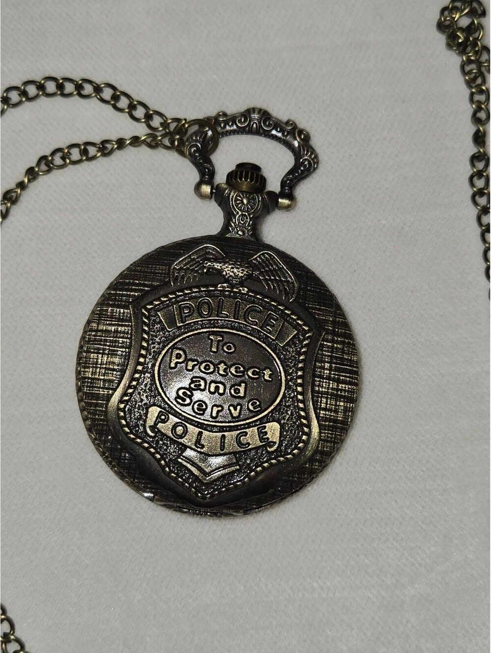 Police Badge Pocket Watch with 'To Protect and Serve'